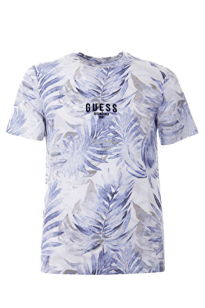 Erkek Guess Çiçek Desenli T-Shirt - Mavi | S