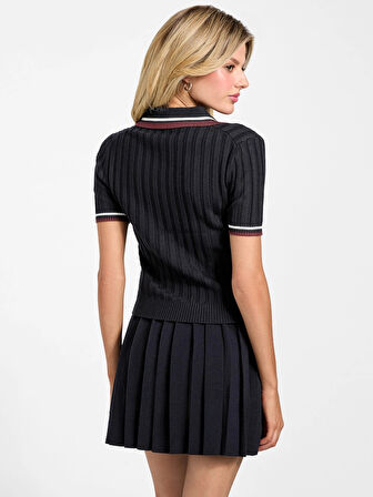 Guess Sabina Kadın Lacivert Aktif Slim Fit Yün Karışımlı Triko Polo T-Shirt V5BP04Z1152-A74A