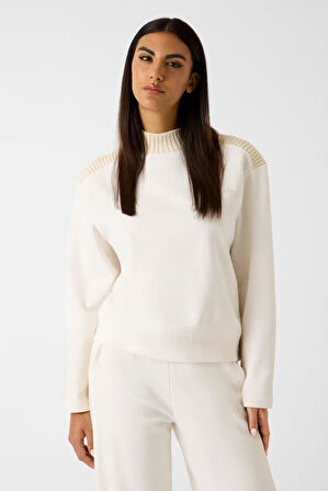 Kadın Dora Regular Fit Örgü Omuz Detaylı Sweatshirt - Beyaz | M