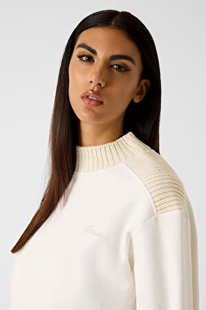 Kadın Dora Regular Fit Örgü Omuz Detaylı Sweatshirt - Beyaz | M