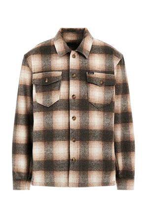 Erkek Ekose Desenli Çift Cepli Relaxed Fit Gömlek - Bej | M