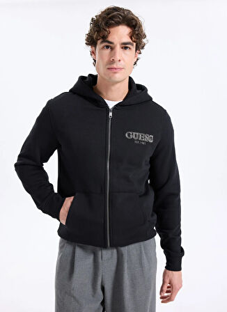 Guess Kapüşon Yaka Siyah Erkek Sweatshırt M5BQ48K9Z21-JBLK Poly Erkek Sweatsh