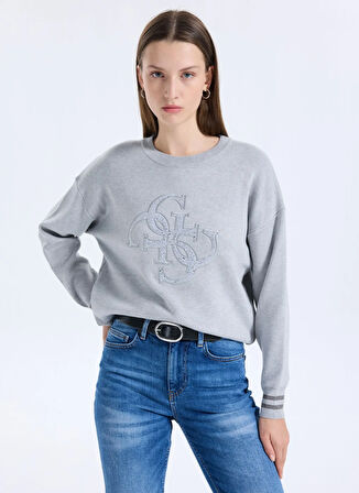 Guess Yuvarlak Yaka Standart Baskılı Gri Kazak Kadın Sylvie Kadın Triko