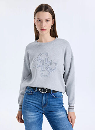 Guess Yuvarlak Yaka Standart Baskılı Gri Kazak Kadın Sylvie Kadın Triko