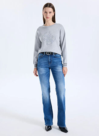 Guess Yuvarlak Yaka Standart Baskılı Gri Kazak Kadın Sylvie Kadın Triko