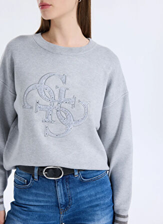 Guess Yuvarlak Yaka Standart Baskılı Gri Kazak Kadın Sylvie Kadın Triko