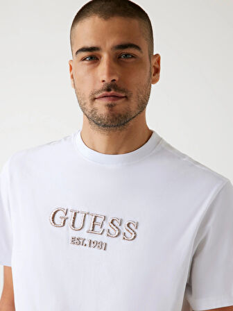 Guess Embroidery Erkek Beyaz Regular Fit T-Shirt M5BI09K8FQ4-G011