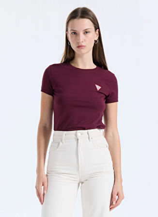 Guess Yuvarlak Yaka Baskılı Kırmızı Kadın T-Shirt Mini Triangle Kadın Slim Fit T-Shir