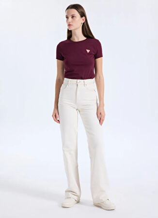 Guess Yuvarlak Yaka Baskılı Kırmızı Kadın T-Shirt Mini Triangle Kadın Slim Fit T-Shir