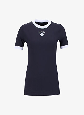 Guess Yarım balıkçı Yaka Baskılı Siyah Kadın T-Shirt Rose Kadın Top