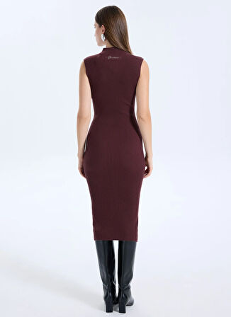 Guess Dik Yaka Düz Kahve Standart Kadın Elbise Julia Kadın Ipek Kaşmir Karışımlı T