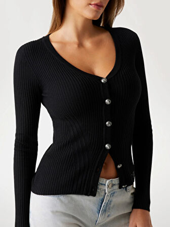 Guess Julia Kadın Siyah Ipek Kaşmir Karışımlı Triko Hırka W5BR16Z3OW2-JBLK