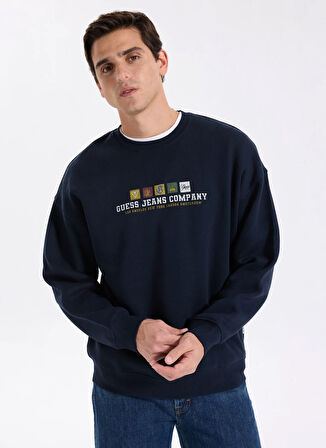 Guess Jeans Bisiklet Yaka Lacivert Erkek Sweatshırt M5BQ23K9V31-A71W Guess Jeans Erkek
