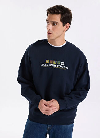 Guess Jeans Bisiklet Yaka Lacivert Erkek Sweatshırt M5BQ23K9V31-A71W Guess Jeans Erkek