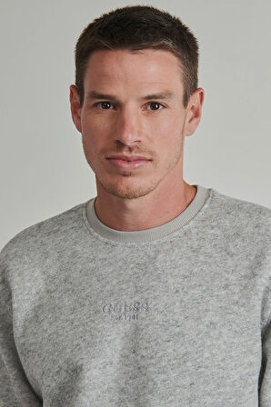 Erkek Melange Yün Karışımlı Scuba Sweatshirt - Gri | L