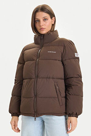 Kadın Tam Kalıp Dik Yaka Şişme Mont - Kahverengi | S