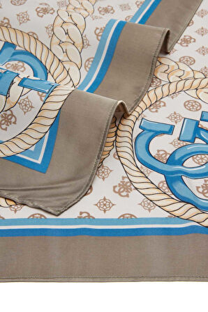 Kadın Zincir ve Amblem Desenli Eşarp - Bej  | undefined