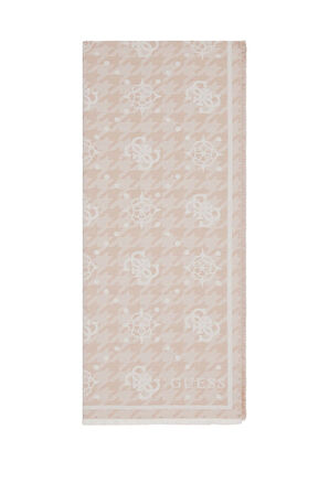 Kadın Jakarlı Monogram Desenli Püsküllü Şal - Ekru | undefined