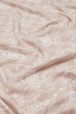 Kadın Jakarlı Monogram Desenli Püsküllü Şal - Ekru | undefined