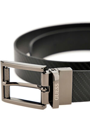 Erkek Çift Taraflı Ayarlanabilir Deri Kemer - Siyah | S