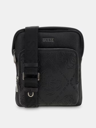 Erkek Kabartma Monogram Desenli Çapraz Askılı Çanta - Siyah | 36