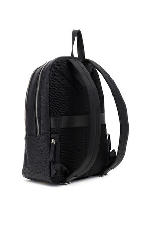 Erkek Metal Logolu Dokulu Sırt Çantası - Siyah | 36