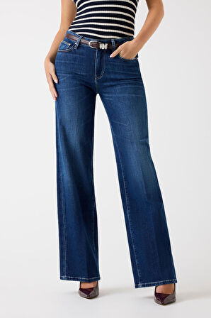 Kadın Indaco Kaşmir Karışımlı Palazzo Fit Jean - Mavi | 28/30