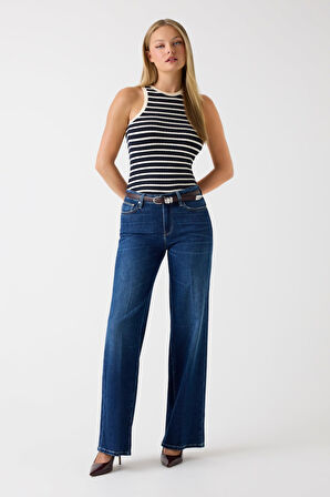 Kadın Indaco Kaşmir Karışımlı Palazzo Fit Jean - Mavi | 28/30