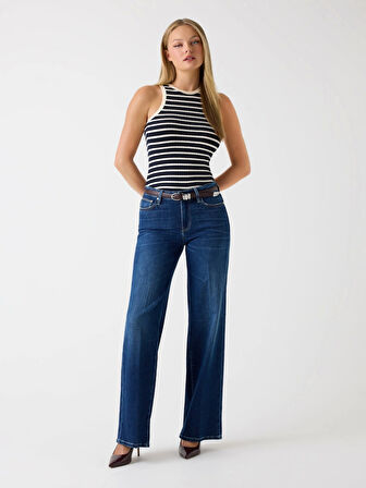 Guess Indaco Kadın Mavi Kaşmir Karışımlı Palazzo Fit Jean W5BA96D4U5A-C4BU