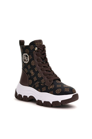 Kadın Benzon Monogram Desenli Taşlı Aksesuarlı Bot - Kahverengi  | 40