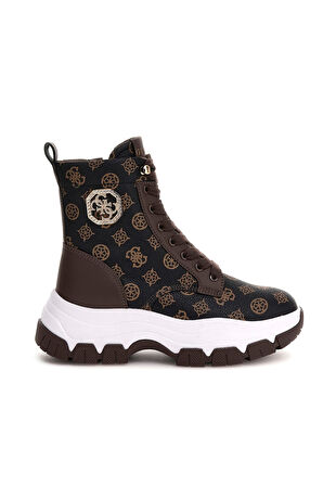 Kadın Benzon Monogram Desenli Taşlı Aksesuarlı Bot - Kahverengi  | 40