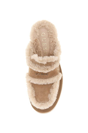 Kadın Yaneta Kürk Astarlı Süet Kalın Tabanlı Sabo Terlik - Natural | 38