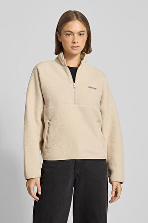 Kadın Regular Fit Yarım Fermuarlı Dik Yaka Polar Sweatshirt - Ekru | L