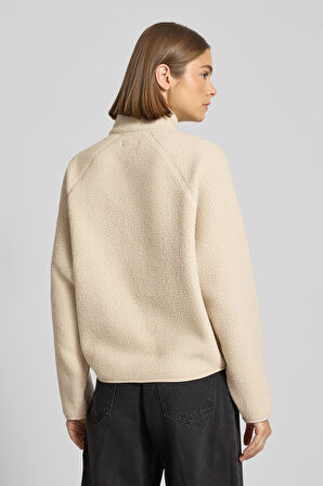 Kadın Regular Fit Yarım Fermuarlı Dik Yaka Polar Sweatshirt - Ekru | L