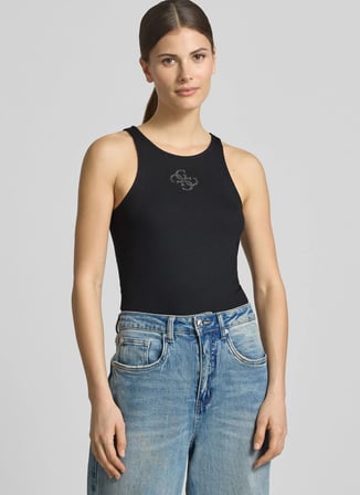 Guess Siyah Kadın Slim Fit Fitilli T-Shirt W6RP39KD092-JBLK