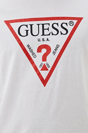 Erkek Guess SS BSC Önde Üçgen Logolu T-Shirt - Beyaz | S