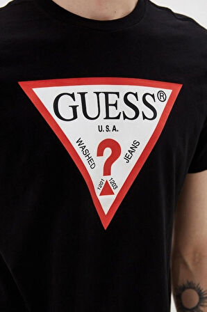 Erkek Guess SS BSC Önde Üçgen Logolu T-Shirt - Siyah | S