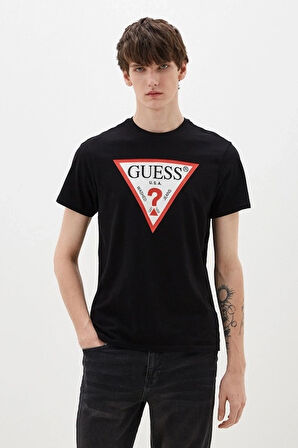 Erkek Guess SS BSC Önde Üçgen Logolu T-Shirt - Siyah | XL