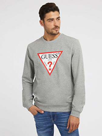 Üçgen Logolu Erkek Sweatshirt-Gri Melanj | S