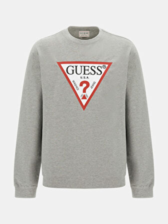 Üçgen Logolu Erkek Sweatshirt-Gri Melanj | S