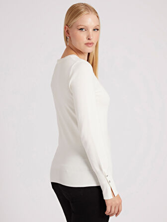 V Yakalı Kadın Kazak-Ekru | M