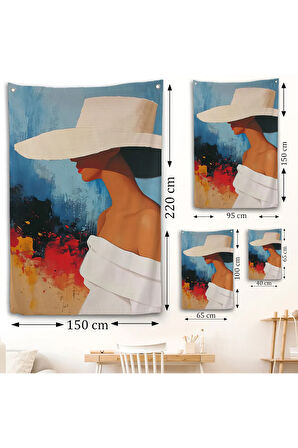 Beyaz Şapkalı Soyut Kadın Duvar Örtüsü-7621