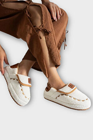 Pofuduk Ses Yapmaz Eva Taban Kadın Panduf BEYAZ