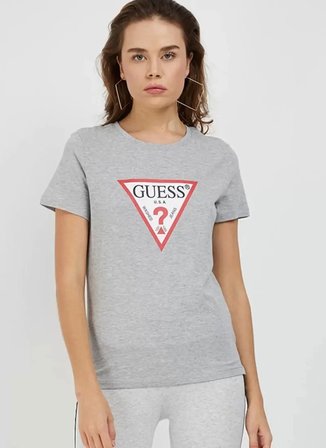 Guess Yuvarlak Yaka Düz Gri Kadın T-Shirt W1YI1BI3Z14-LMGY
