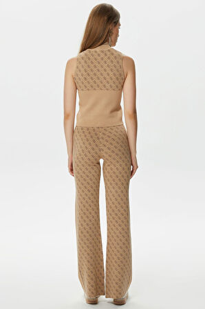 Kadın Lise Balıkçı Yaka Desenli Triko Top - Kahverengi | M