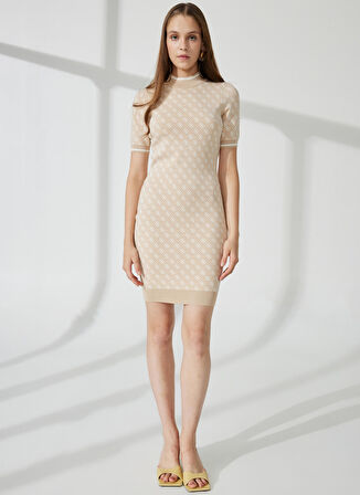 Guess Dik Yaka Krem Midi Kadın Elbise W3YK39Z37K0F05O