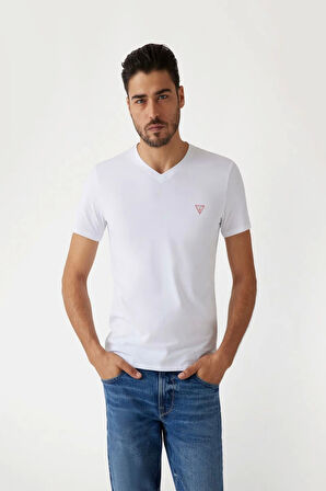 Guees Erkek Beyaz Slim Fit T-Shirt