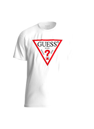 Guess Bisiklet Yaka Baskılı Beyaz Erkek T-Shirt CN SS ORIGINAL LOGO - MID ORGANIC S