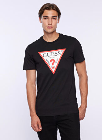 Guess Bisiklet Yaka Baskılı Siyah Erkek T-Shirt CN SS ORIGINAL LOGO - MID ORGANIC S