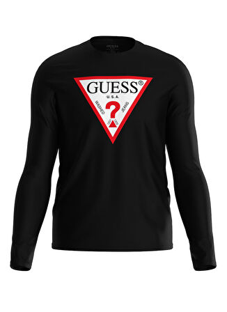 Guess Bisiklet Yaka Baskılı Siyah Erkek T-Shirt CN LS ORIGINAL LOGO - MID ORGANIC S